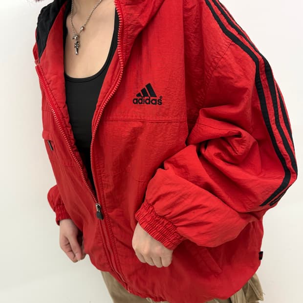 90s'adidas 레드 후드 바람막이