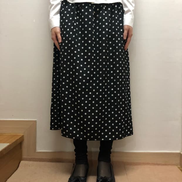 빈티지 블랙 도트 레이어드 롱 스커트