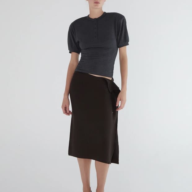 [XS,S]팔로마울 Charco 버튼 니트 스커트/브라운