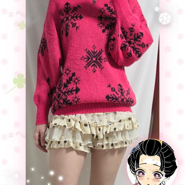 FUJIKI 핫핑크 눈꽃 니트
