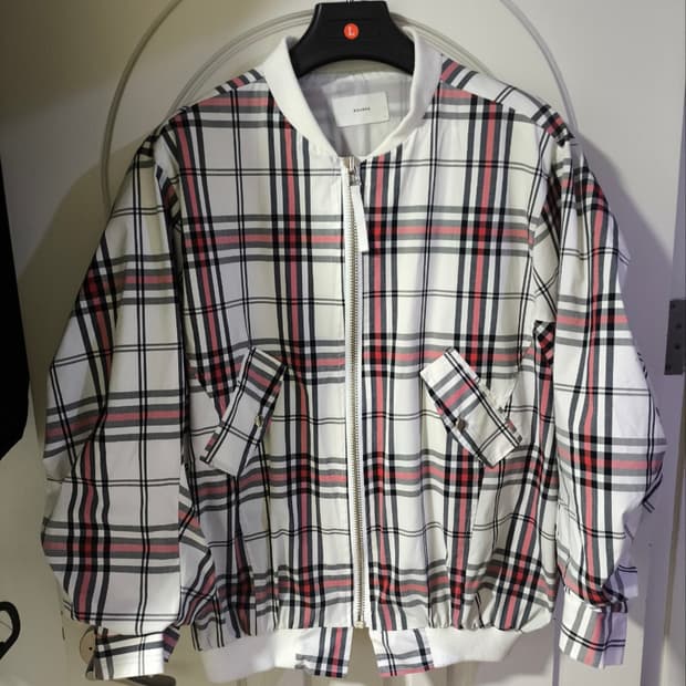 빅사이즈 바운스 깅엄체크 봄버 블루종 자켓