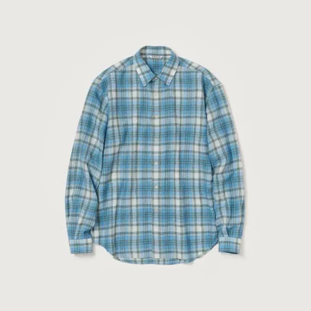 오라리 Auralee 에어리울 체크셔츠 블루 3사이즈