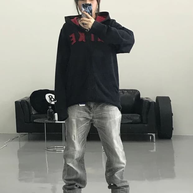 나이키 로고 블랙 후드집업