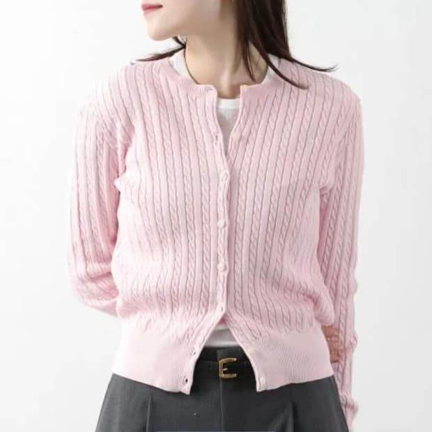 (25년) 폴로 랄프로렌 케이블 니트 걸즈 가디건 연핑크