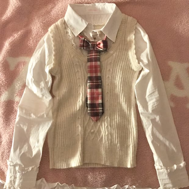 리즈리사 빈티지 리본 넥타이 셔츠 니트조끼 세트 jk 히메갸루 라떼갸루