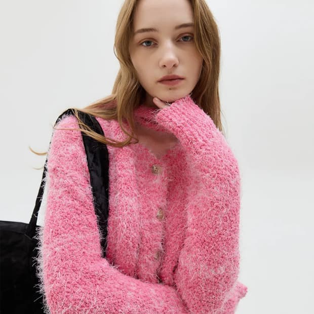 라티젠 팝콘 가디건 머플러 세트 핑크