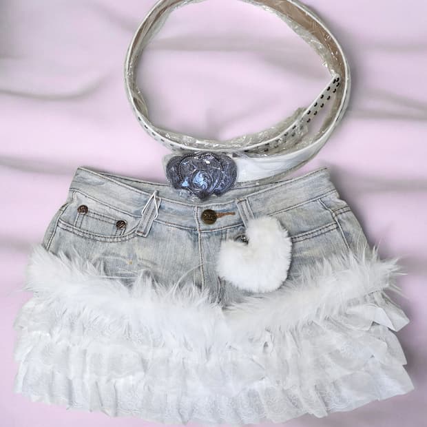 새상품) y2k 일본 갸루걸 레이스 퍼 데님 스커트 세트