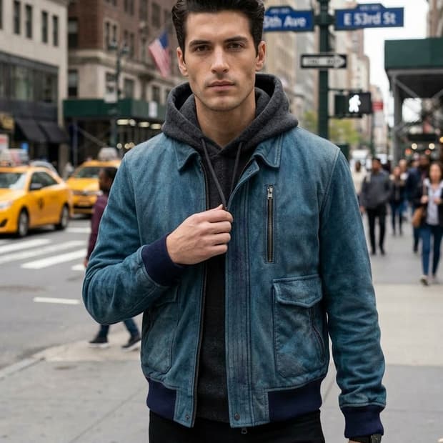 듀퐁(S.T. Dupont) 최고급 블루종 가죽자켓 데님스타일(110)