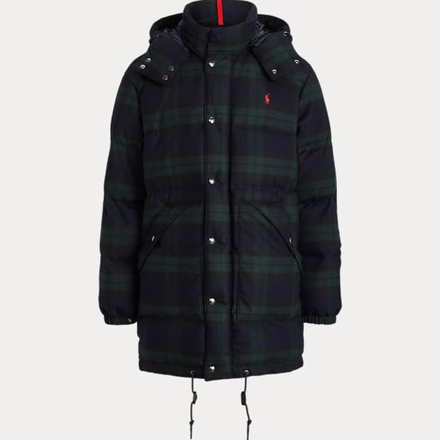 폴로 타탄체크 울 패딩 코트