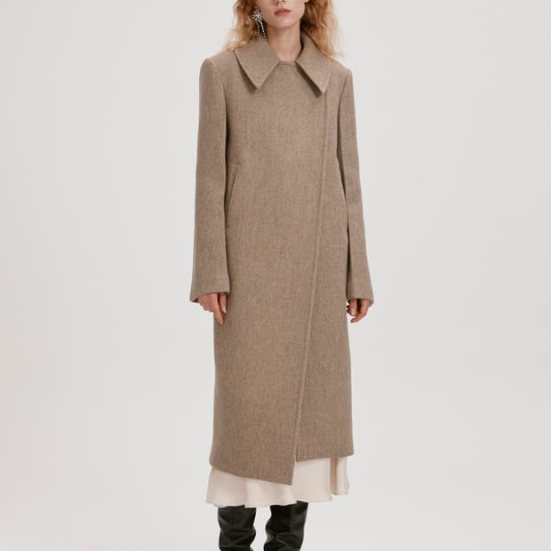 렉토 스프레드 칼라 울 코트 베이지