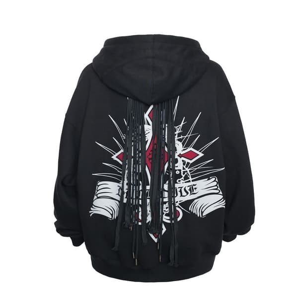 덕다이브 백스트링 크로스 그래픽 후드 집업 블랙 L