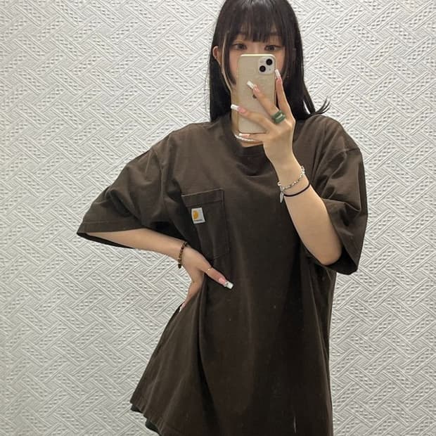 칼하트 빈티지 캐주얼 초코브라우니 박스로고 워크 반팔티 L C13619