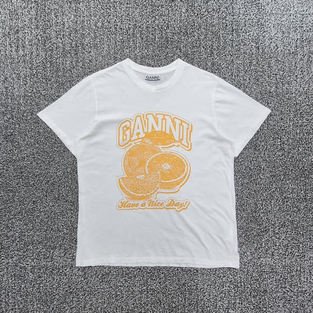 빈티지9. 가니 GANNI 오렌지 빈티지 그래픽 반팔 티셔츠 화이트