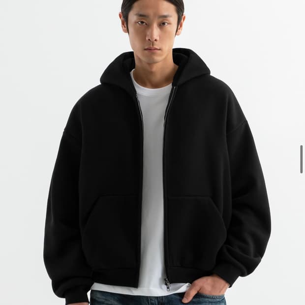 브렌슨 코지 오버핏 크롭 기모 후드집업 m