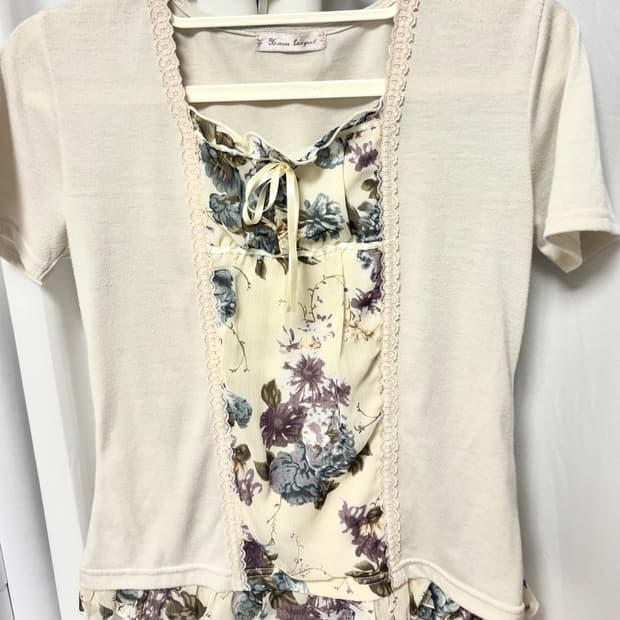 빈티지 모리걸 꽃무늬 엔틱 레이스 여름 반팔 탑