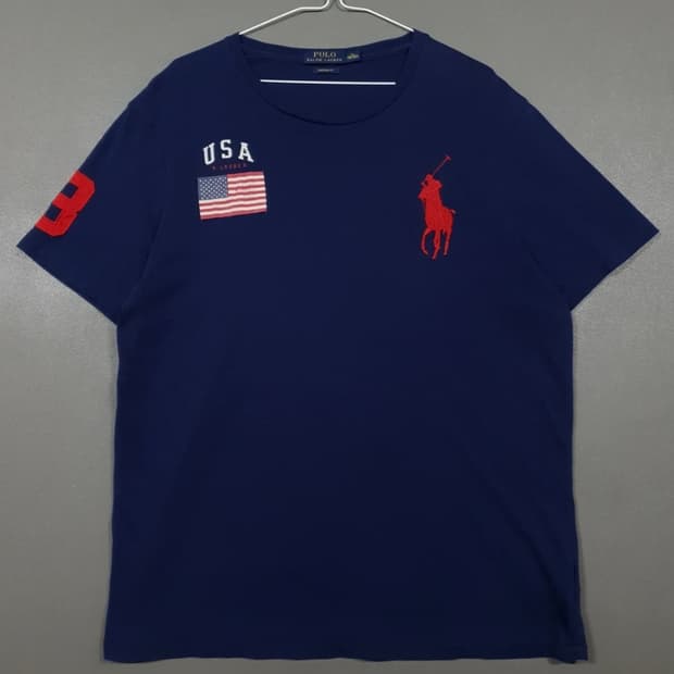 XL) 폴로랄프로렌 USA 성조기 빅포니 라운드 반팔 티셔츠 커스텀핏