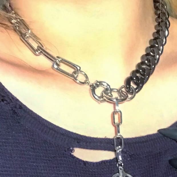 고스 펑크 블랙 반반체인 드롭 초커 목걸이