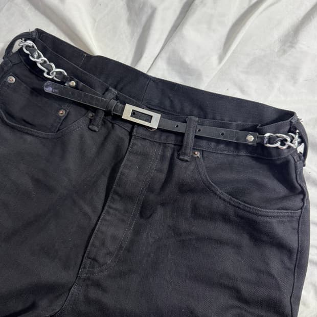 빈티지 체인 크로커다일 레더 벨트