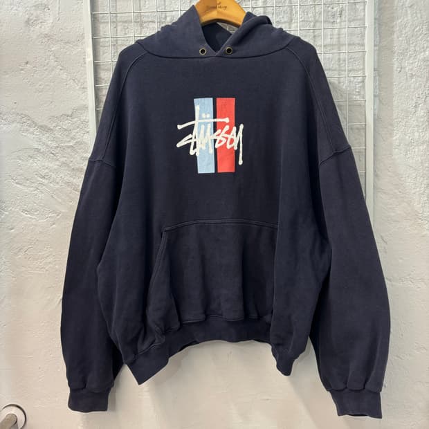 90s 올드 스투시 빈티지 네이비 후드티 M