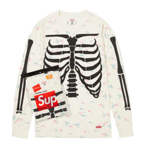 슈프림 헤인즈 본즈 써멀 크루 플로럴 XL