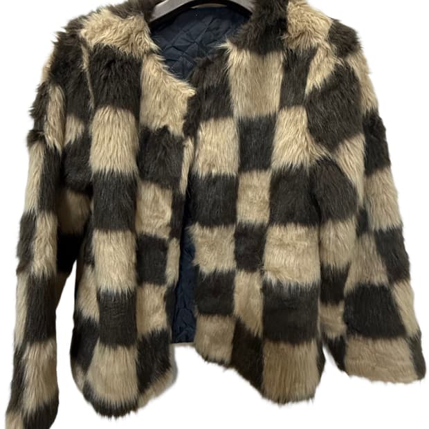 Brown check fur jacket