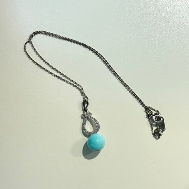 아마조나이트 원석 빈티지 목걸이 (925 실버체인)