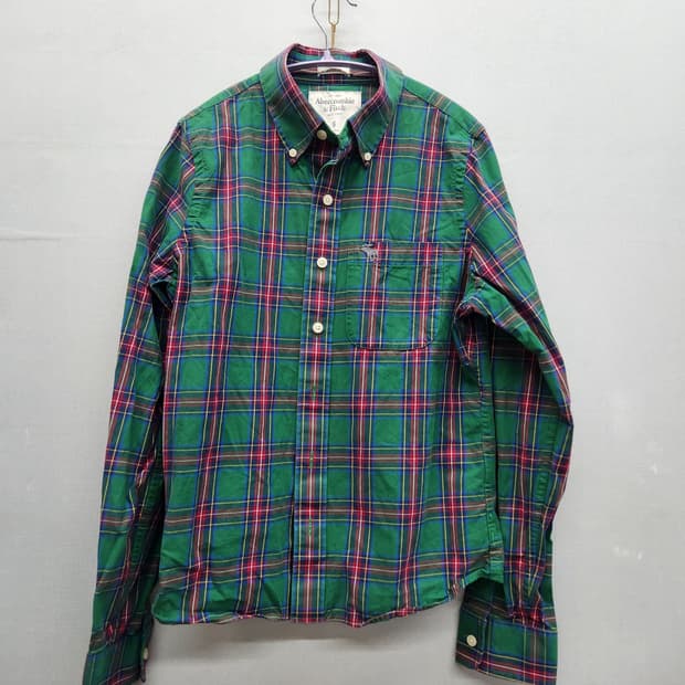아베크롬비 로고 원포켓 타탄체크 셔츠 S(M)