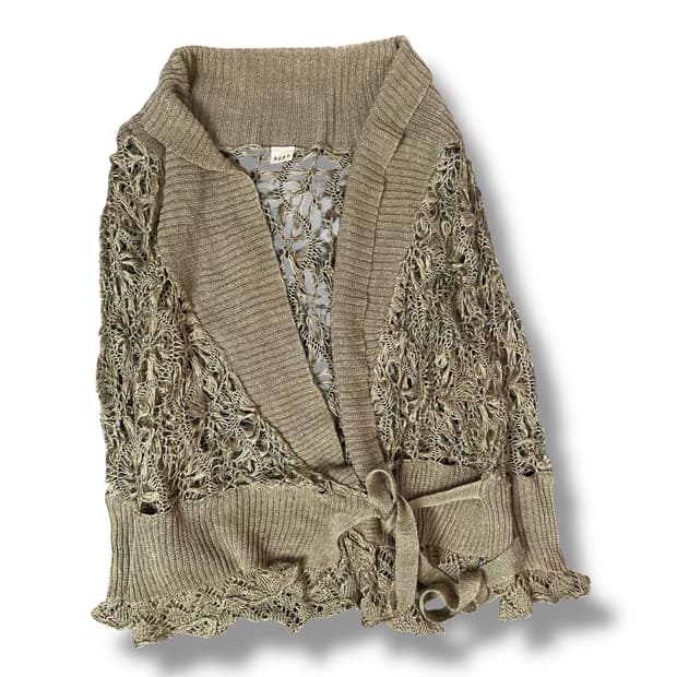 엑시즈팜 카키 페어리 에스닉 시스루 니트 가디건