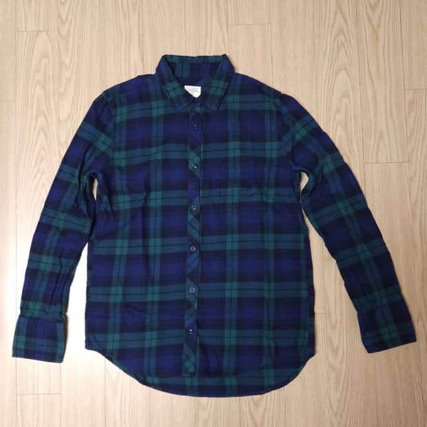 지오다노 코튼 100% 플란넬 패턴 체크셔츠, 긴팔티셔츠 90