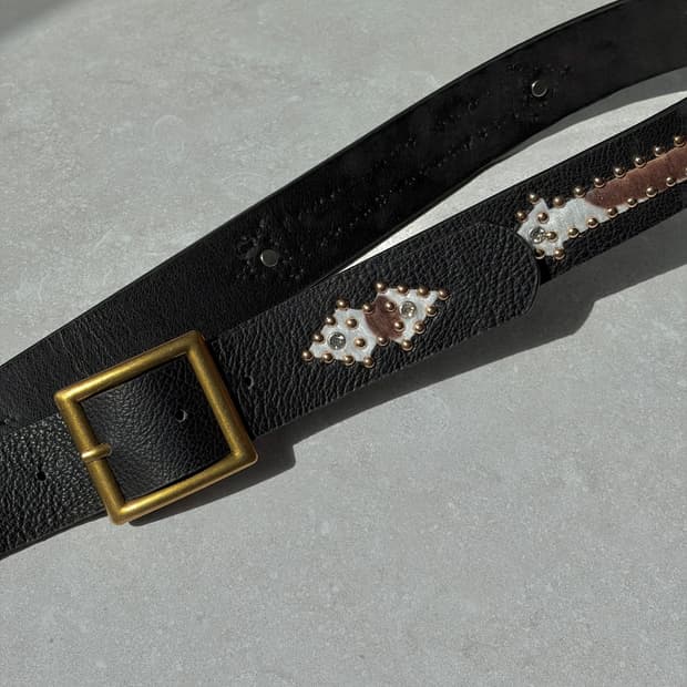 Oribell 에스닉 카우 송치털 애로우 스터드 y2k 웨스턴 가죽 벨트