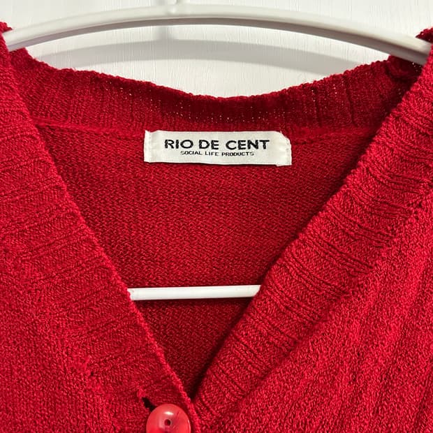 레드 컬러 브이넥 빈티지 가디건