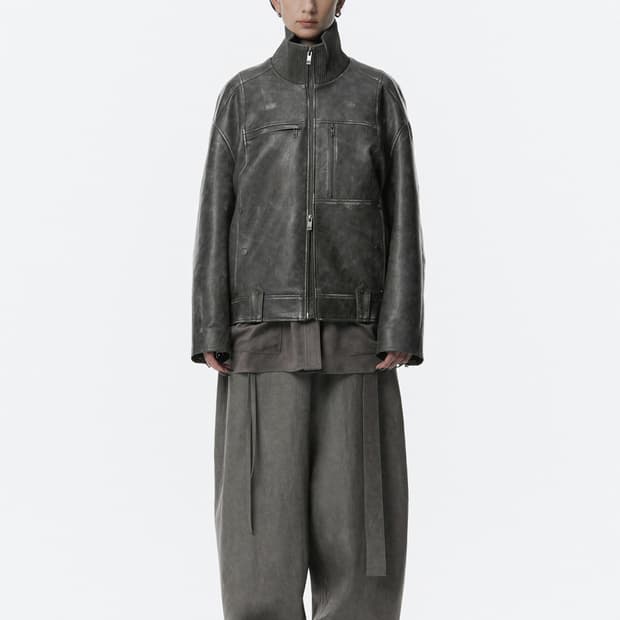 트리밍버드 Vintage Leather Bomber Jumper