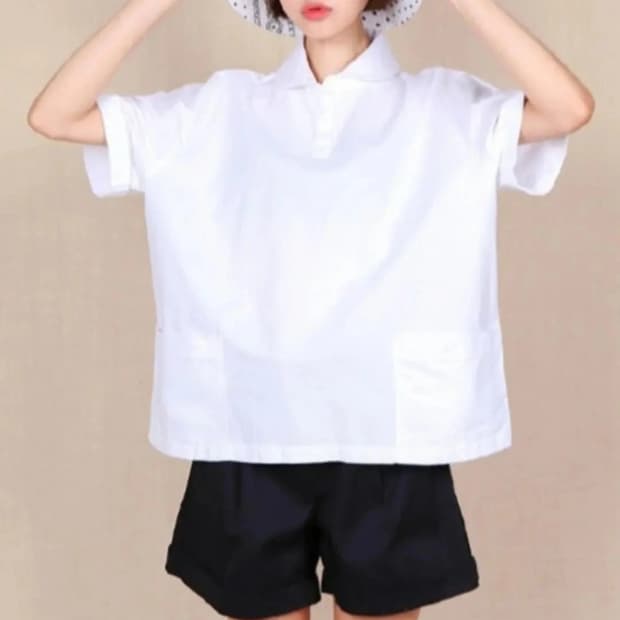 원버튼 카라 반팔티 