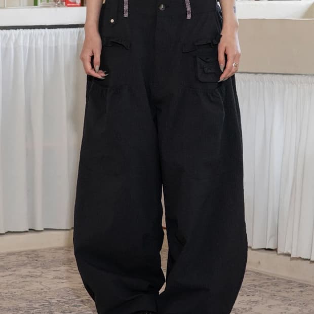 루나키후 사키 프릴 시어서커 와이드 팬츠