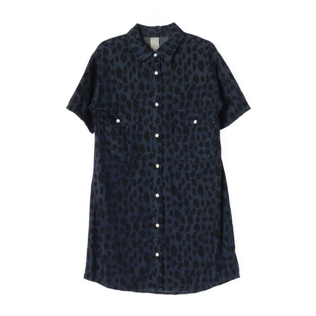 톰보이 레오파드 패턴 데님 셔츠 원피스