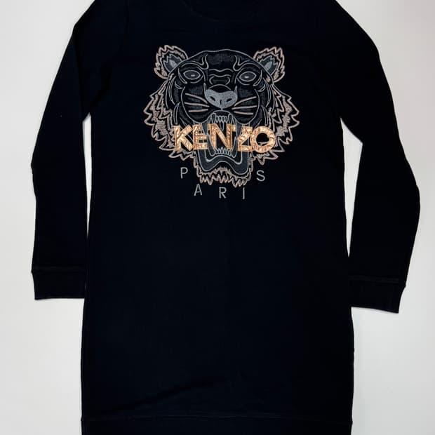 정품 여성 겐조 Kenzo 블랙 타이거 자수 미디 원피스