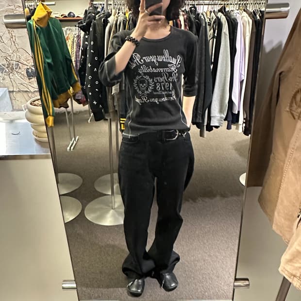 M)In the Attic vintage 여성 와플 레이어드 7부 롱슬리