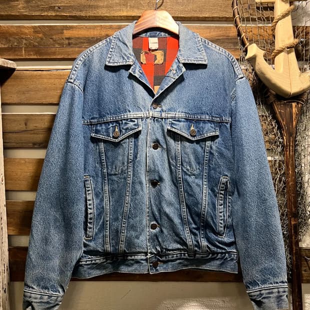 [S]80's USA 빈티지 버팔로 블랭킷 라이닝 데님 트러커 자켓