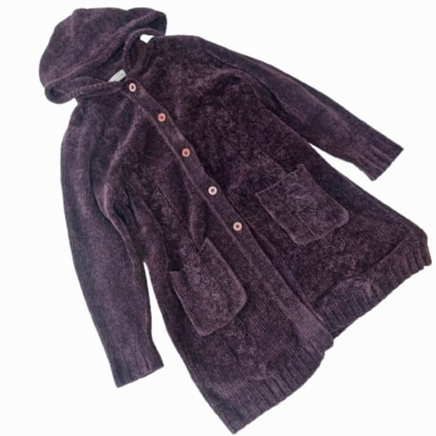 모리걸 가디건 너드 하구미 보라색 벨벳 레이어드 후드 롱가디건