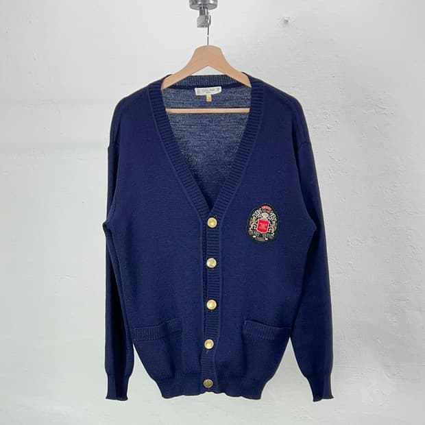 셀린느 네이비 트리옹페 와펜 패치드 니트 가디건