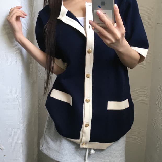 Burberry 버버리 금장 네이비 반팔 가디건