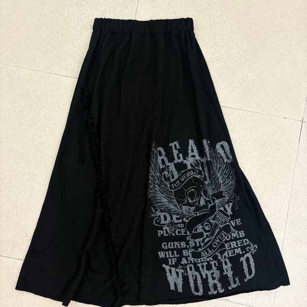 펑크 프린팅 트위스트 롱 스커트
