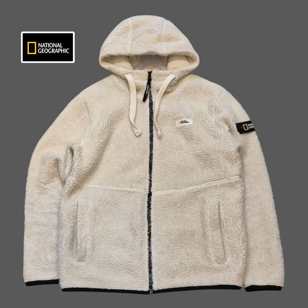L 내셔널지오그래픽 아이보리 후리스 후드집업 