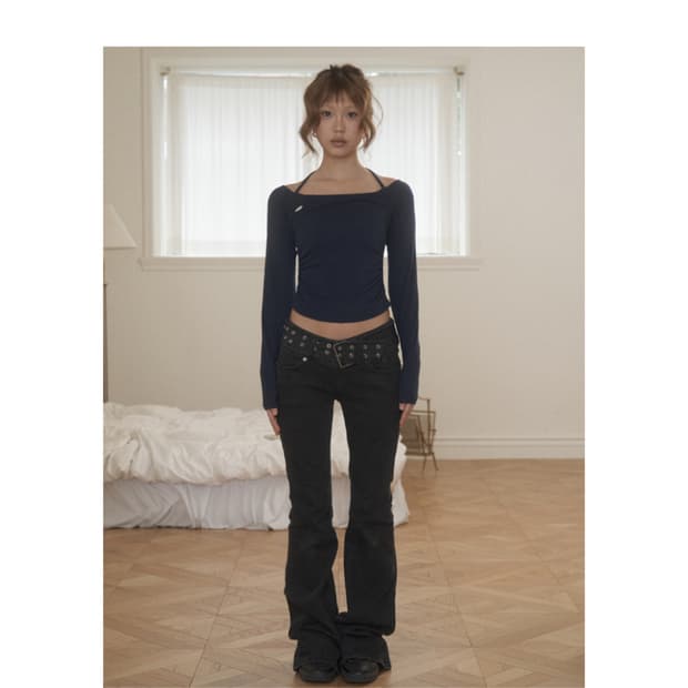 rosaline top toh 티오에이치 네이비 로잘린 탑