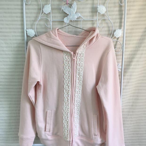 jpn vintage 베이비 핑크 레이스 후드 집업 