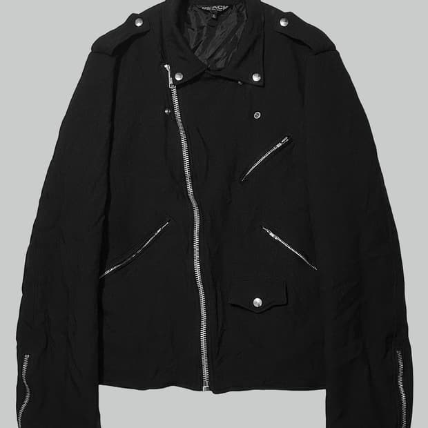 꼼데가르송 블랙 축융 폴리 패치 라이더 자켓