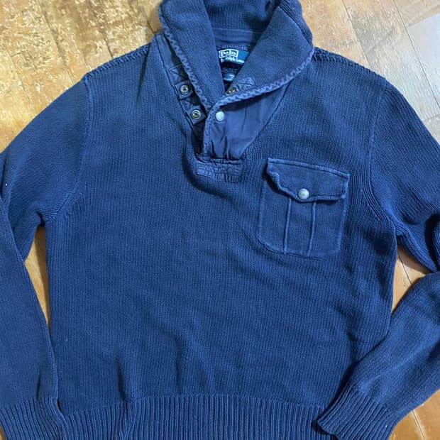 폴로 랄프로렌 밀리터리 숄칼라 니트 L 네이비