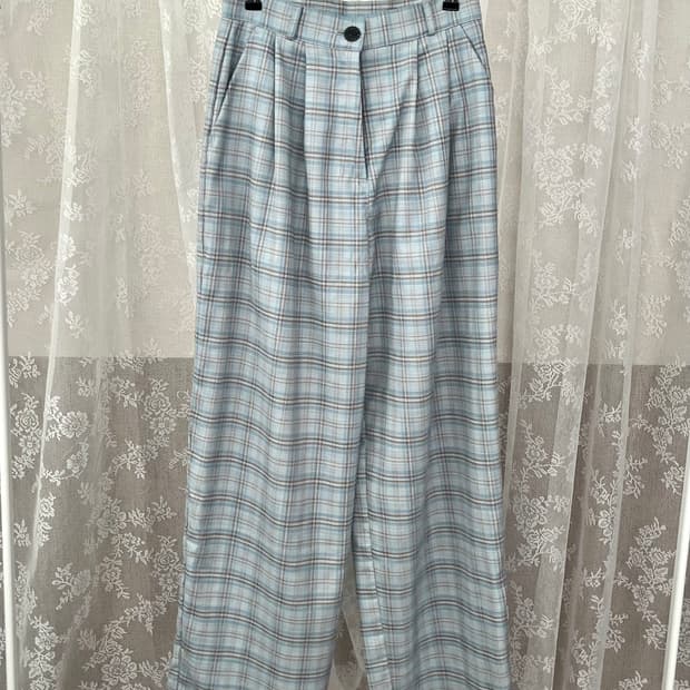 S) 스컬프터 체크 와이드 팬츠 블루