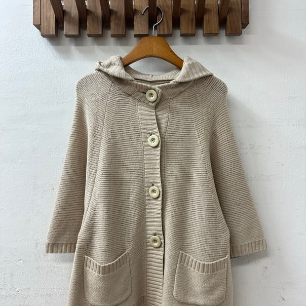 일본빈티지 울 니트 후드 버튼 가디건 