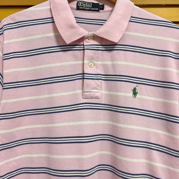 폴로랄프로렌 남성 핑크스트라이프 PK카라반팔티셔츠 L